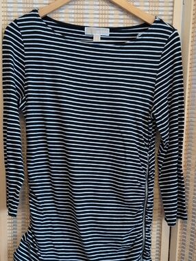 Michael Kors Black & White Striped Long-Sleeve Boatneck Top